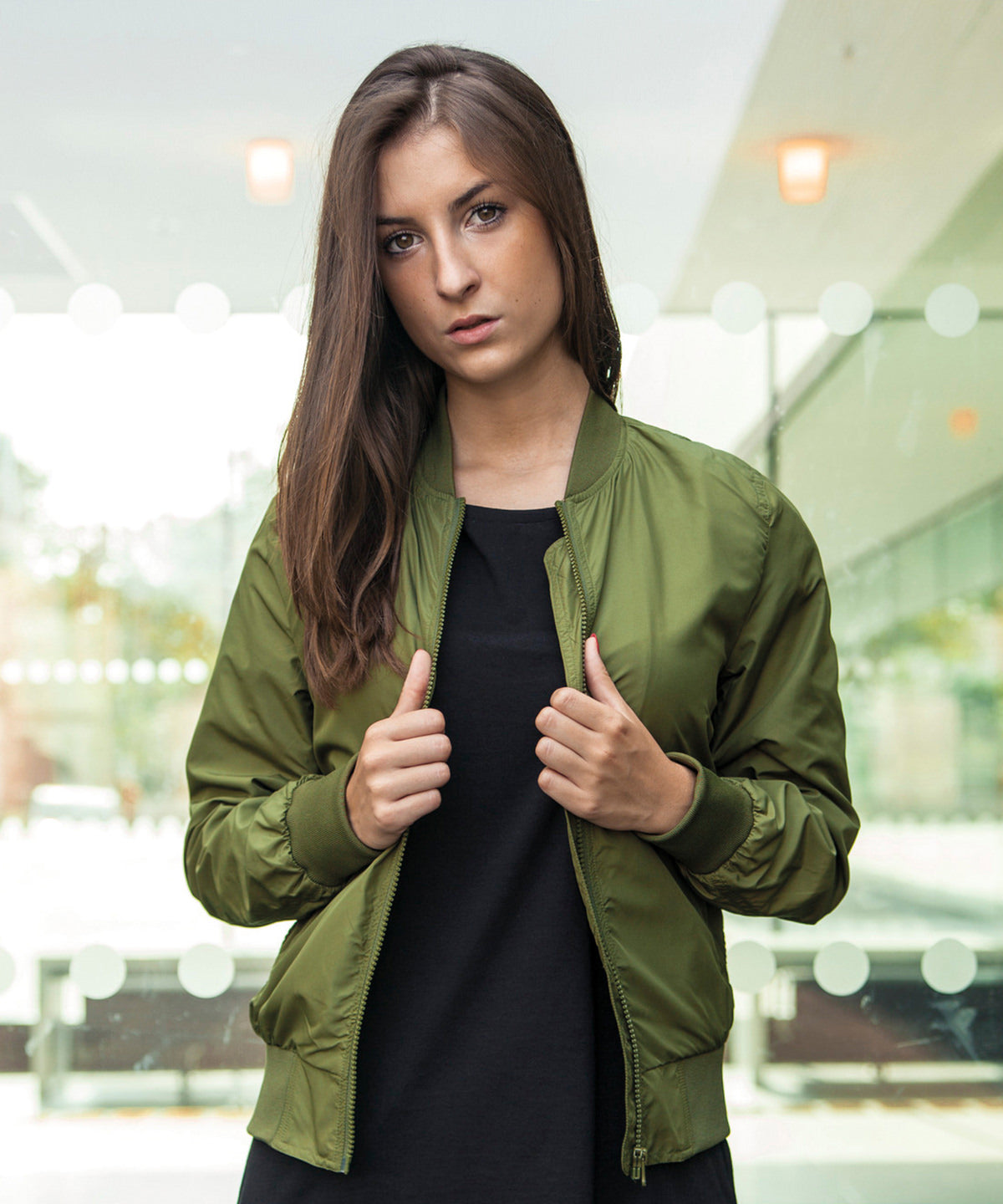 Build Your Brand Women's Nylon Bomber Jacket