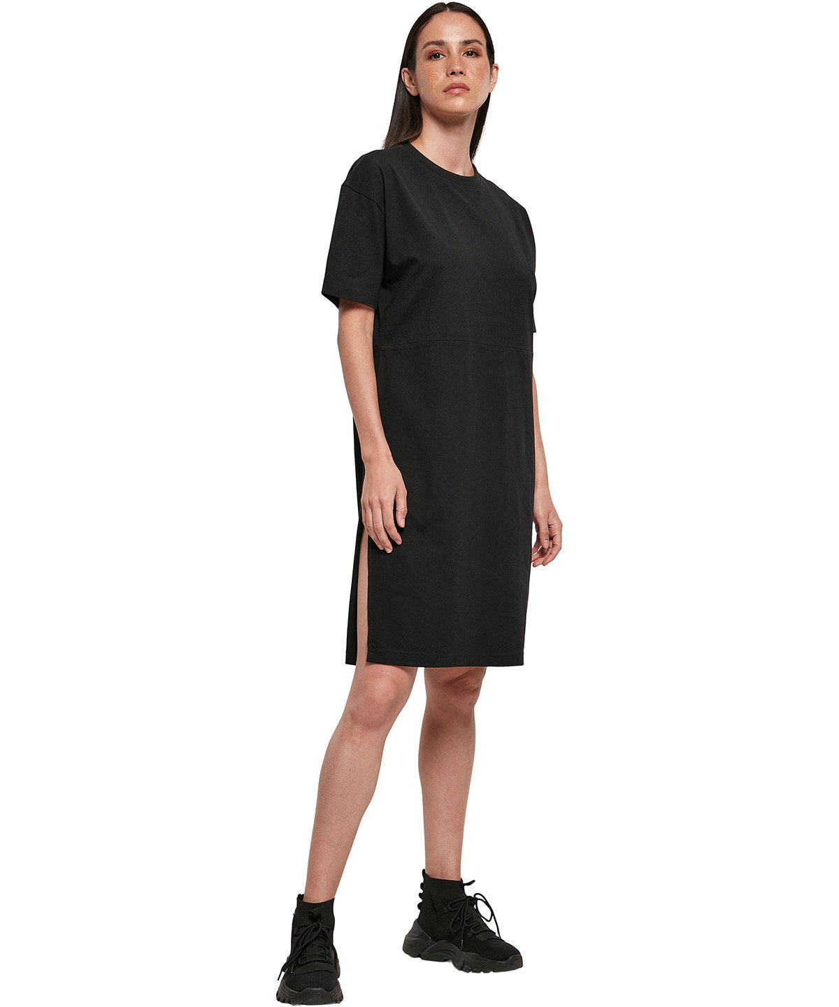 Build Your Brand Women's Organic Oversizes Slit Tee Dress