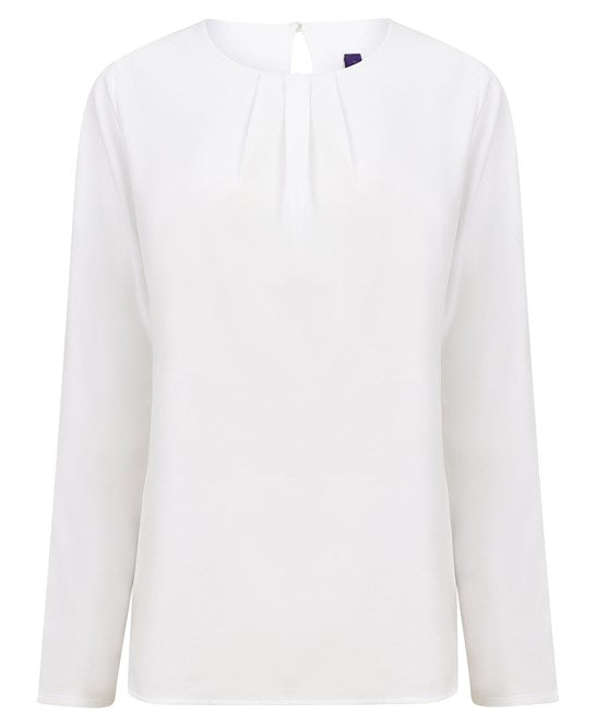 Henbury Women's Pleat Front Long Sleeve Blouse