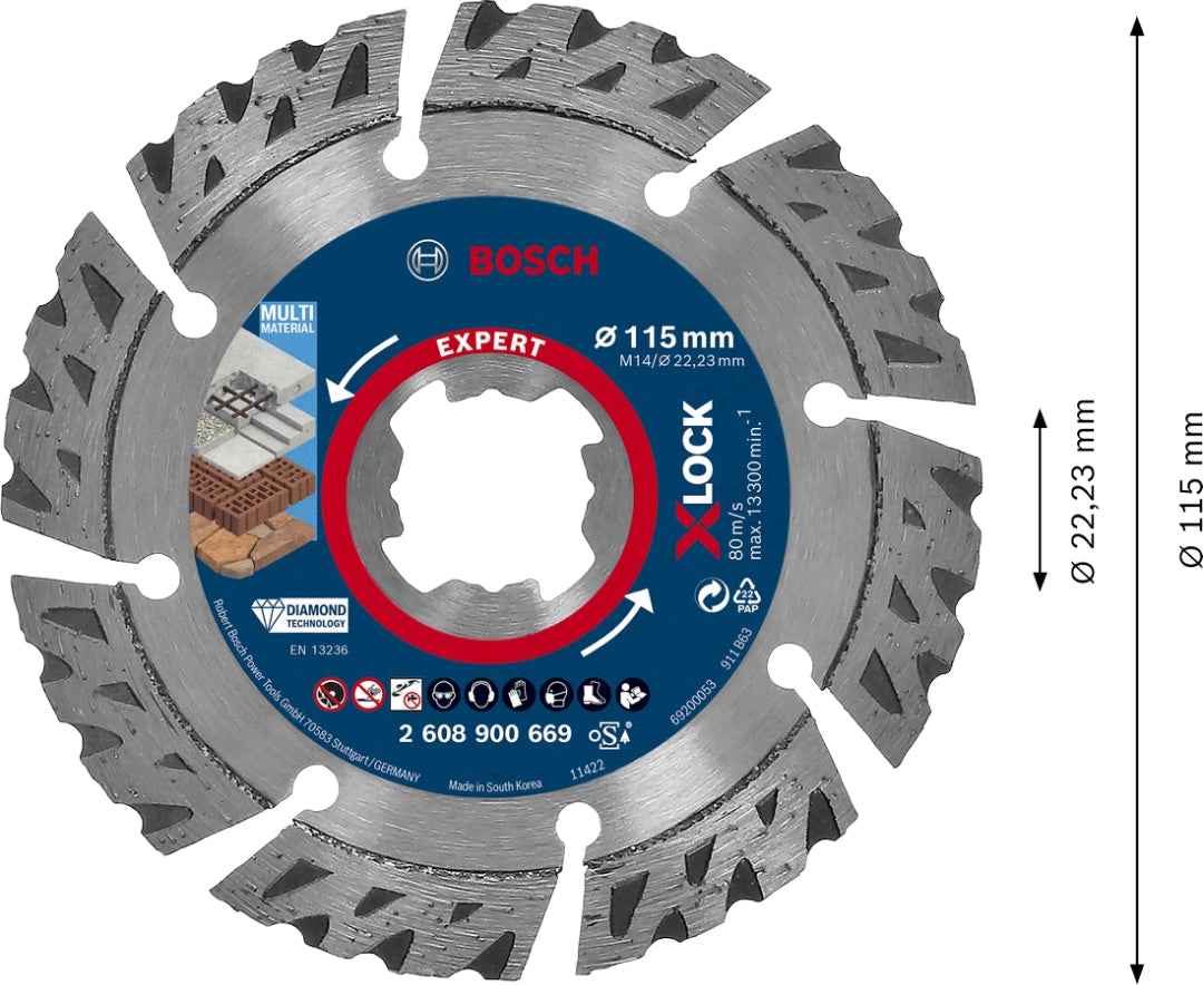 Bosch Professional X-LOCK Diamond Cutting Disc - MultiMaterial, 115 x 22.23 x 2.4 x 12 mm