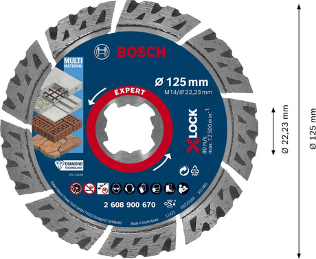 Bosch Professional X-LOCK Diamond Cutting Disc - MultiMaterial, 125 x 22.23 x 2.4 x 12 mm