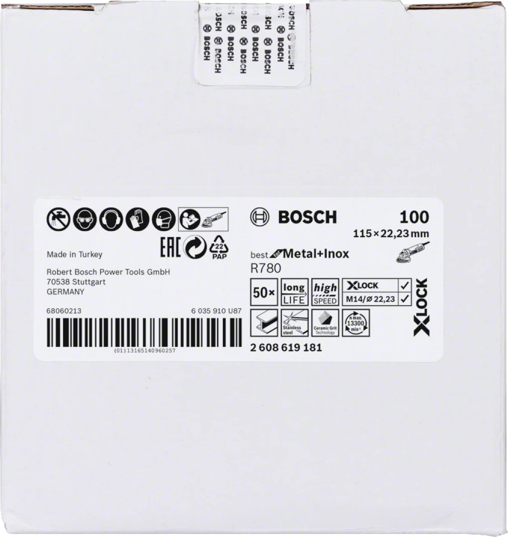 Bosch Professional X-LOCK Fibre Disc R780 - Best for Metal + Inox - 115 x 22.23 mm, G100