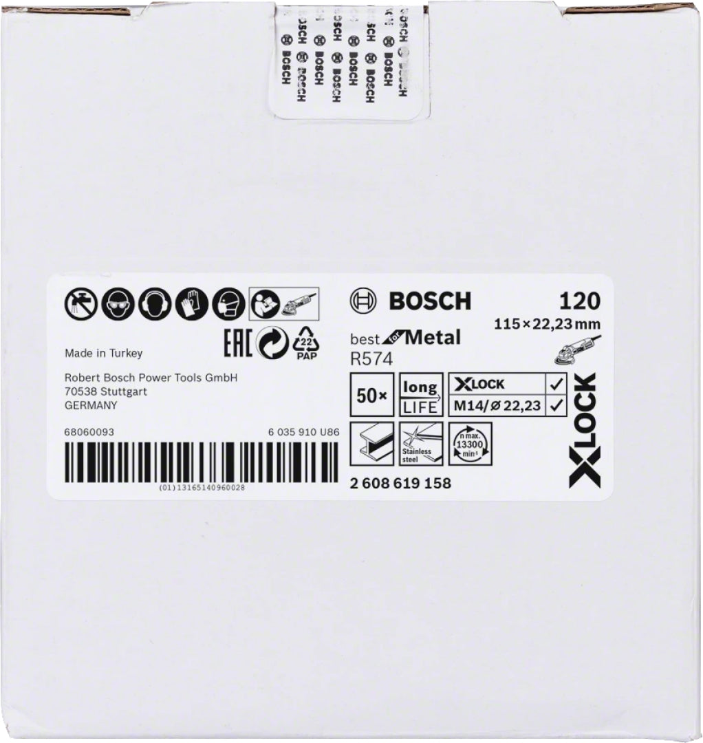 Bosch Professional X-LOCK Fibre Sanding Discs - 115mm G 120 R574 - Best for Metal