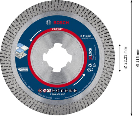 Bosch Professional HardCeramic X-LOCK Diamond Cutting Disc - 115 x 22.23 x 1.6 x 10 mm