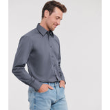 Russell Collection Long Sleeve Polycotton Easycare Fitted Poplin Shirt