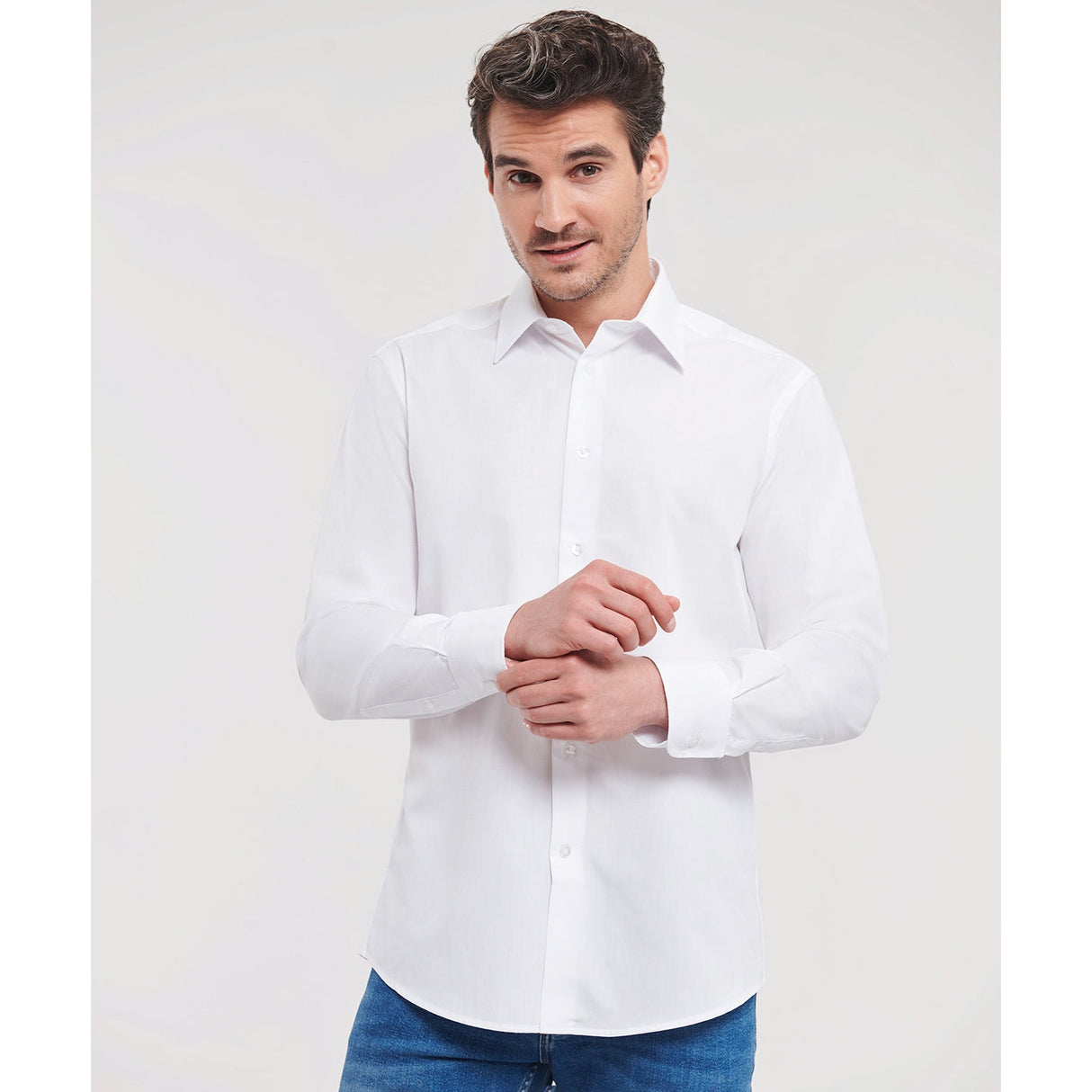 Russell Collection Long Sleeve Polycotton Easycare Fitted Poplin Shirt