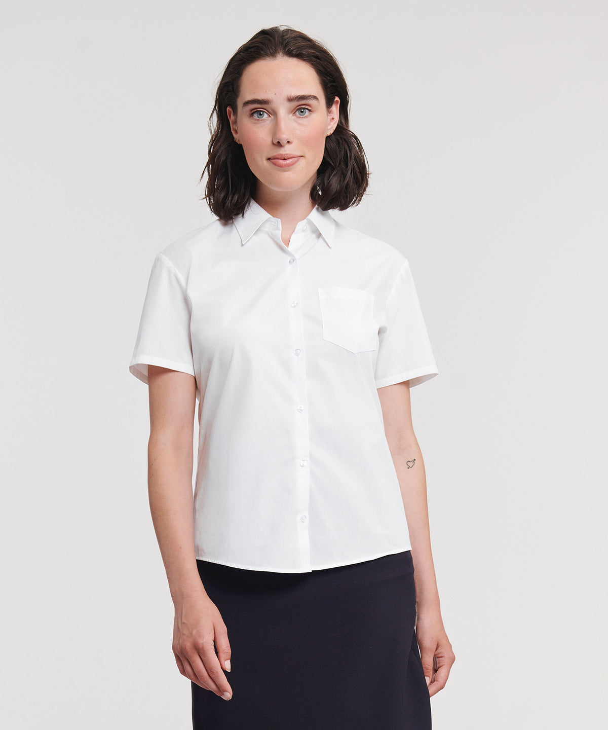 Russell Collection Women's Short Sleeve Pure Cotton Easycare Poplin Shirt