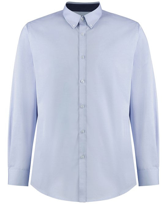 Kustom Kit Contrast Premium Oxford Shirt (Button-Down Collar) Long-Sleeved (Tailored Fit)