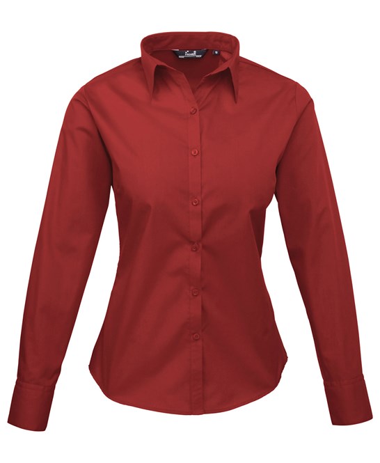 Premier Women's Poplin Long Sleeve Blouse - Burgundy