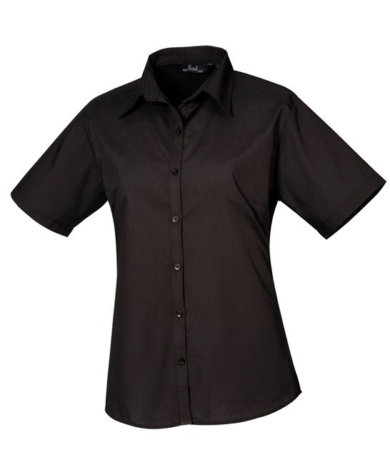 Premier Women's Short Sleeve Poplin Blouse - Black