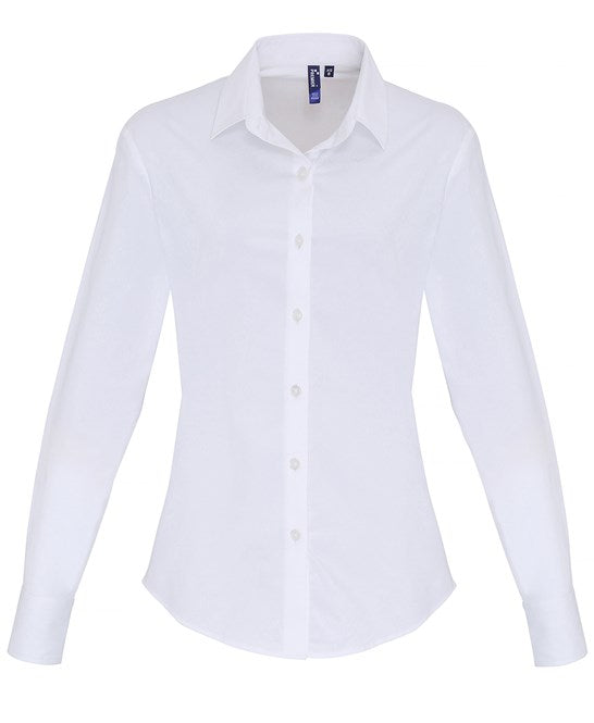 Premier Women's Stretch Fit Cotton Poplin Long Sleeve Blouse