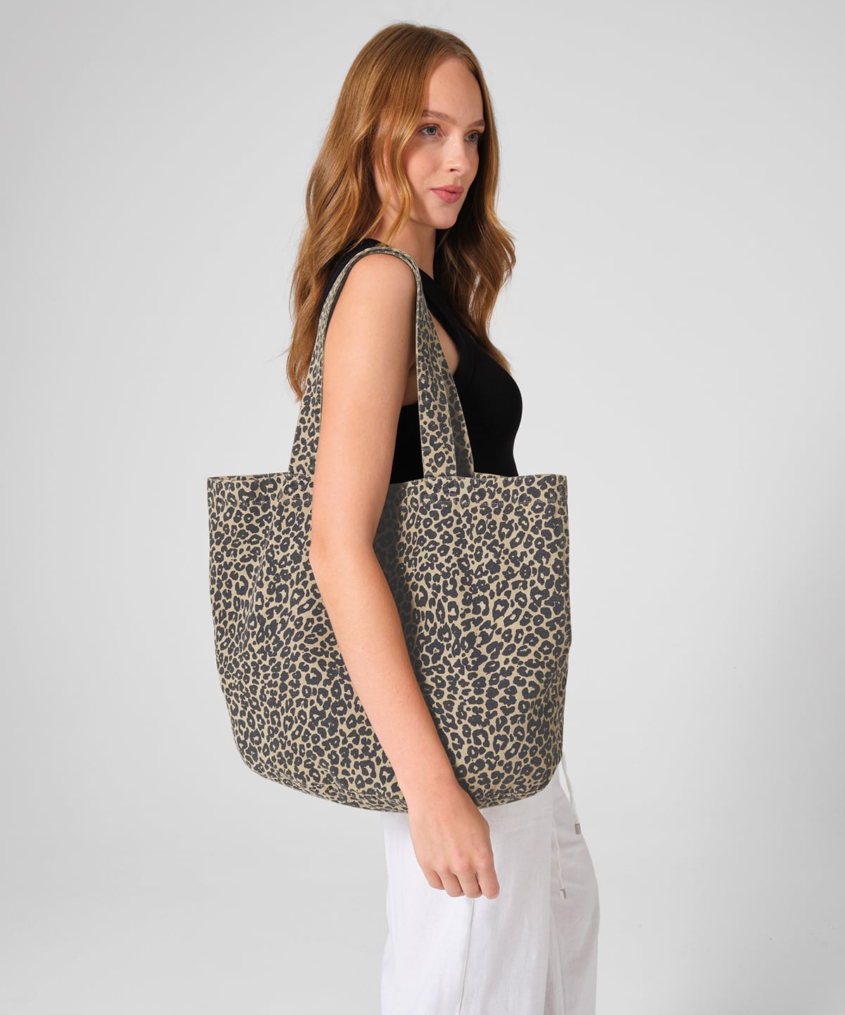 Westford Mill WM335 Leopard Print Canvas Shopper