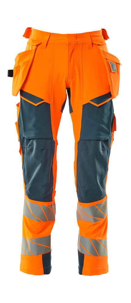 Mascot Accelerate Safe Trousers with Holster Pockets - Hi-Vis Orange/Dark Petroleum #colour_hi-vis-orange-dark-petroleum