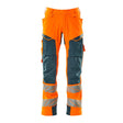 Mascot Accelerate Safe Trousers with Kneepad Pockets - Hi-Vis Orange/Dark Petroleum #colour_hi-vis-orange-dark-petroleum