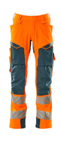 Mascot Accelerate Safe Trousers with Kneepad Pockets - Hi-Vis Orange/Dark Petroleum #colour_hi-vis-orange-dark-petroleum