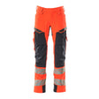 Mascot Accelerate Safe Trousers with Kneepad Pockets - Hi-Vis Red/Dark Navy #colour_hi-vis-red-dark-navy