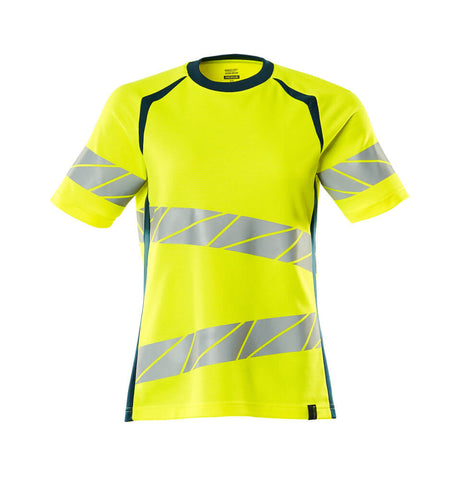 Mascot Accelerate Safe Ladies Fit T-shirt #colour_hi-vis-yellow-dark-petroleum