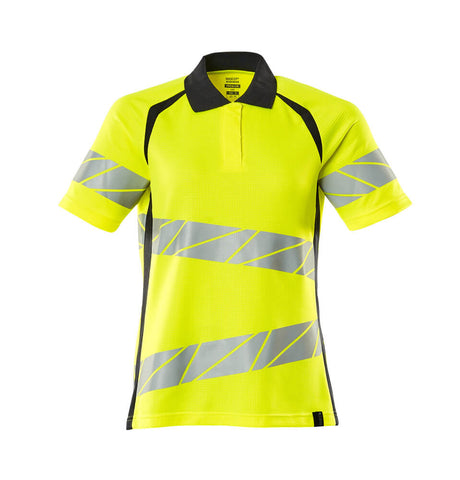 Mascot Accelerate Safe Ladies Fit Polo Shirt #colour_hi-vis-yellow-dark-navy