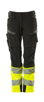 Mascot Accelerate Safe Ladies Diamond Fit Trousers with Kneepad Pockets - Black/Hi-Vis Yellow #colour_black-hi-vis-yellow