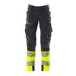 Mascot Accelerate Safe Trousers with Kneepad Pockets - Dark Navy/Hi-Vis Yellow #colour_dark-navy-hi-vis-yellow