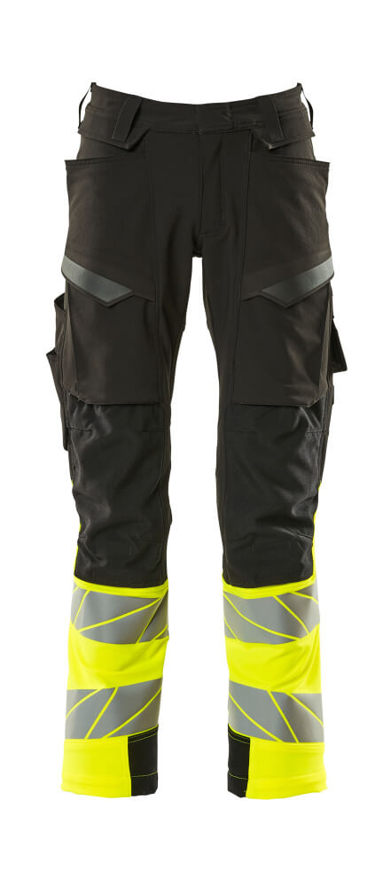 Mascot Accelerate Safe Trousers with Kneepad Pockets - Black/Hi-Vis Yellow #colour_black-hi-vis-yellow