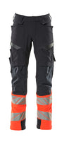 Mascot Accelerate Safe Trousers with Kneepad Pockets - Dark Navy/Hi-Vis Red #colour_dark-navy-hi-vis-red