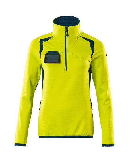 Mascot Accelerate Safe Ladies Half Zip Microfleece #colour_hi-vis-yellow-dark-petroleum