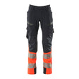 Mascot Accelerate Safe Ultimate Stretch Trousers with Thigh Pockets - Dark Navy/Hi-Vis Red #colour_dark-navy-hi-vis-red