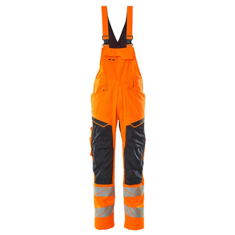 Mascot Accelerate Safe Bib & Brace with Kneepad Pockets - Hi-Vis Orange/Dark Navy #colour_hi-vis-orange-dark-navy