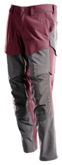 Mascot Customized Stretch Trousers with Kneepad Pockets - Bordeaux/Stone Grey #colour_bordeaux-stone-grey