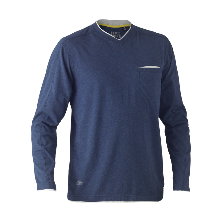 Bisley Flex & Move Long Sleeve Cotton V Neck T-Shirt