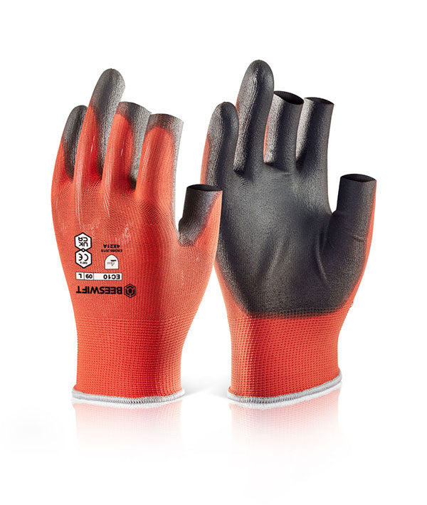 Beeswift Pu Coated 3 Fingerless Glove Red