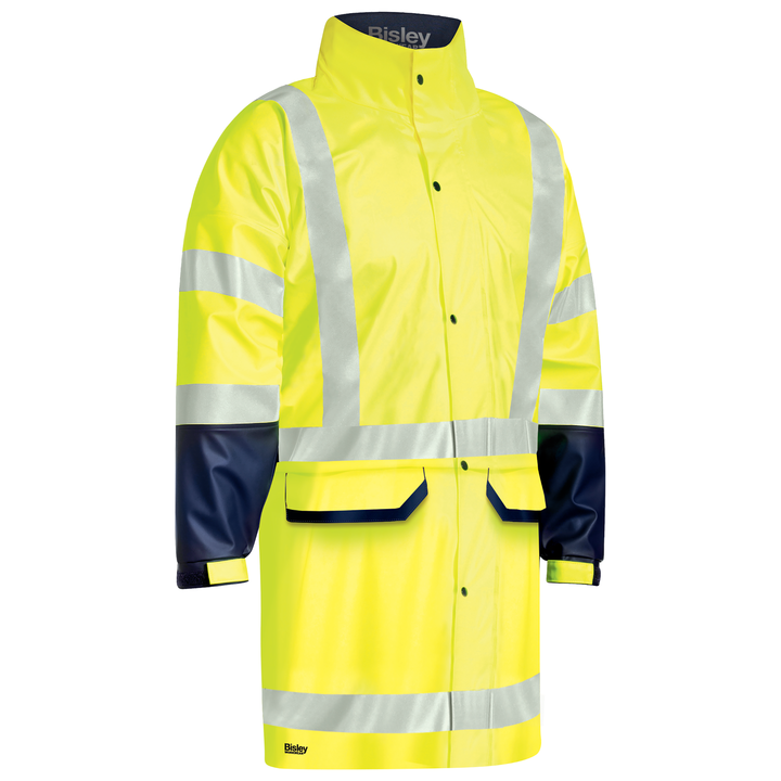 Bisley Taped Hi-Vis Stretch PU Rain Coat with Concealed Hood