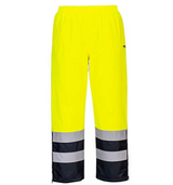 Portwest Hi-Vis Lined Rain Pants #colour_yellow-navy-blue