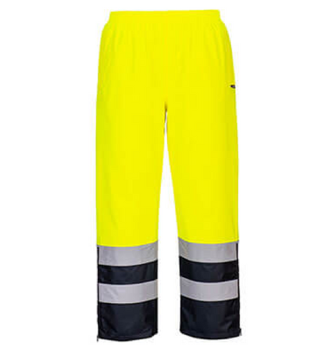 Portwest Hi-Vis Lined Rain Pants #colour_yellow-navy-blue